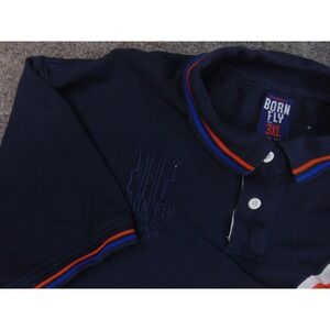Born Fly Polo Shirt Men 3XL Short Sleeve Navy Orange Colorblock Streetwear Urban